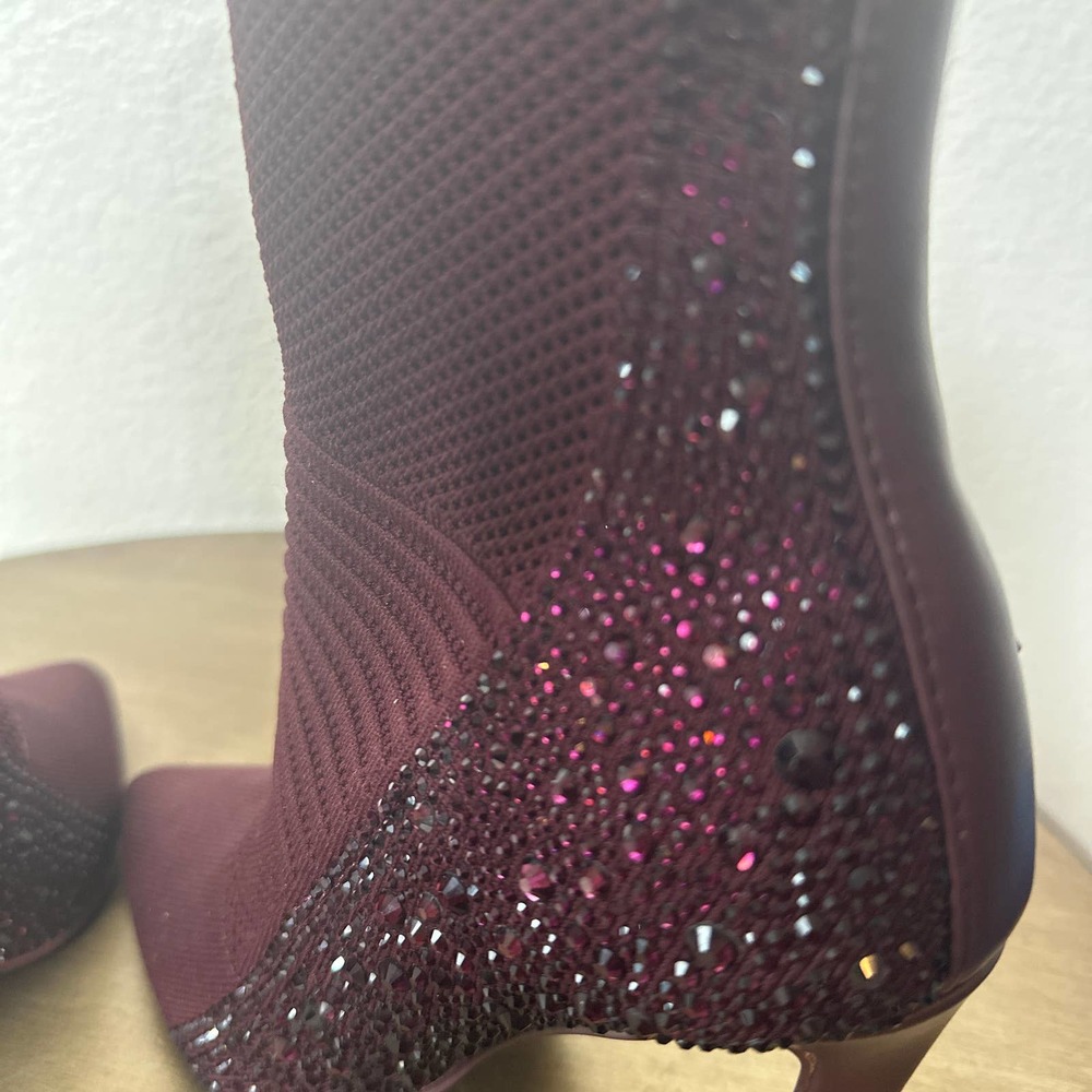 Knit Pointed-Toe High Heel Ankle Boots in Plum - Picture 5 of 7